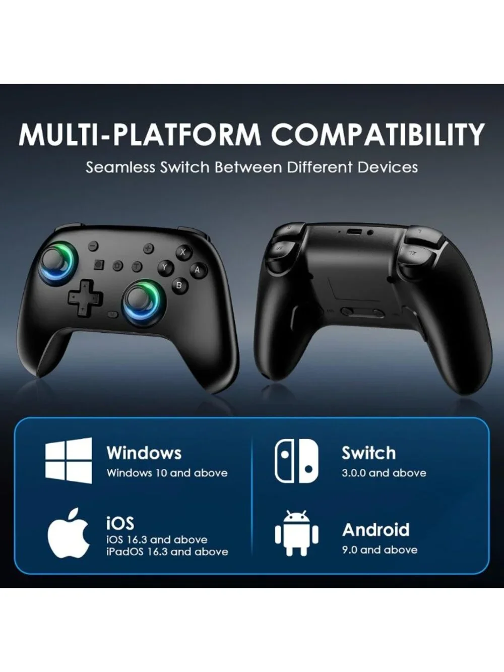 Wireless Switch Controllers 2-Pack with Charging Dock, RGB, Dual Vibration
